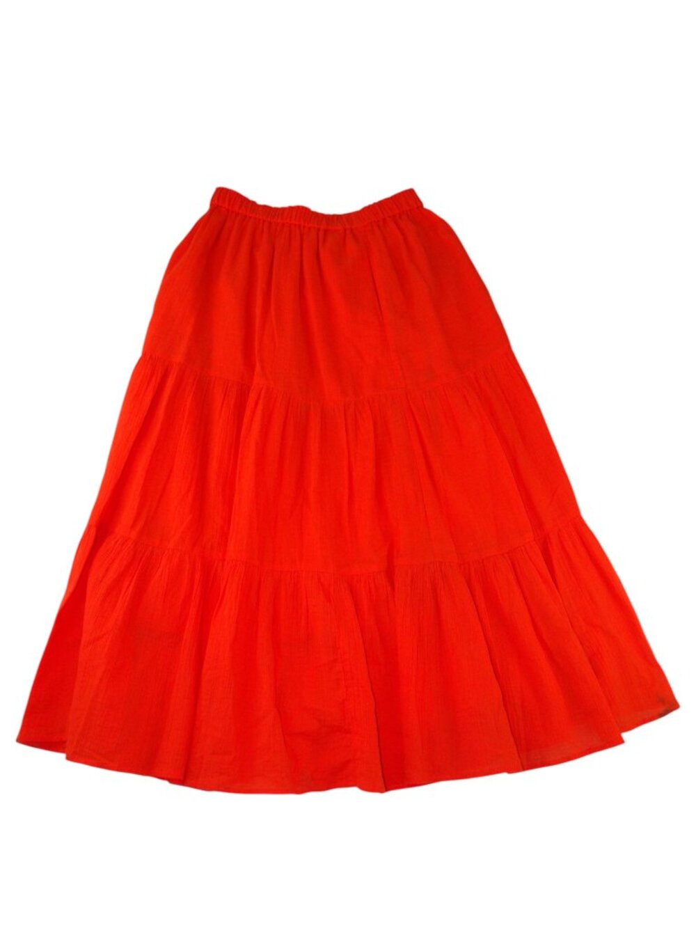Uniqlo Womens Orange Red Tiered Cotton Gauze Maxi Skirt Elastic Waist M